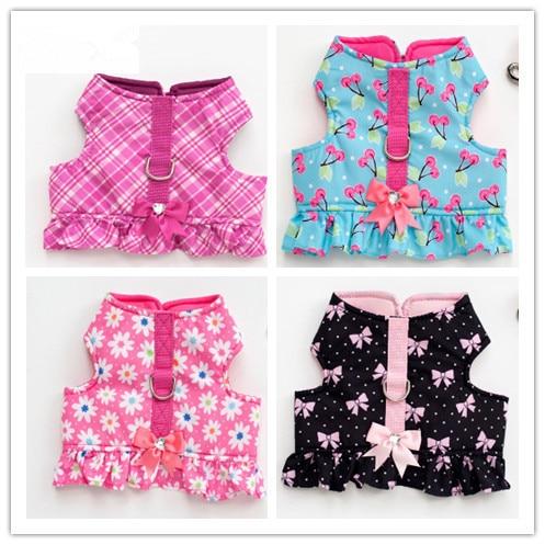 Drop shipping New style pet dog puppy small dog harness vest flower cherry rose pink plaid bow dog coat clothes