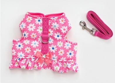 Drop shipping New style pet dog puppy small dog harness vest flower cherry rose pink plaid bow dog coat clothes