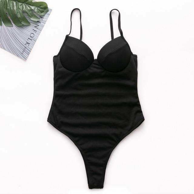 Push up thong bikini 2019 High cut one piece swimsuit female monokini String sexy bathing suit Ribbed backless bodysuit swimwear
