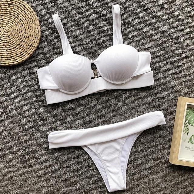 Push up thong bikini 2019 High cut one piece swimsuit female monokini String sexy bathing suit Ribbed backless bodysuit swimwear