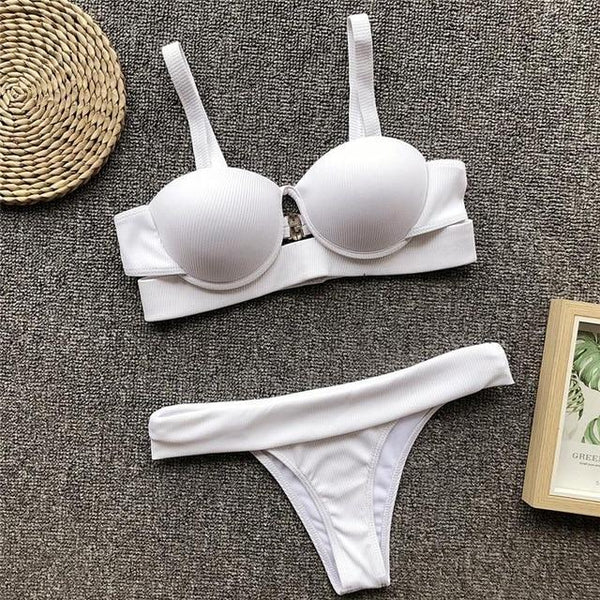 Push up thong bikini 2019 High cut one piece swimsuit female monokini String sexy bathing suit Ribbed backless bodysuit swimwear