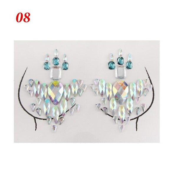 3D Face Body Temporary Tattoo Stickers Set Glitter Acrylic Self-Adhesive Face Jewels Gems Body Eyes Chest Decor Beauty Makeup