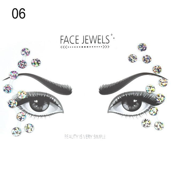 3D Face Body Temporary Tattoo Stickers Set Glitter Acrylic Self-Adhesive Face Jewels Gems Body Eyes Chest Decor Beauty Makeup