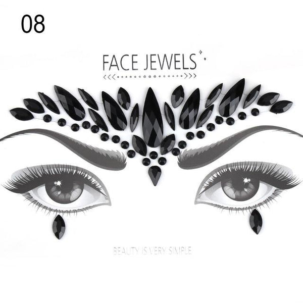 3D Face Body Temporary Tattoo Stickers Set Glitter Acrylic Self-Adhesive Face Jewels Gems Body Eyes Chest Decor Beauty Makeup