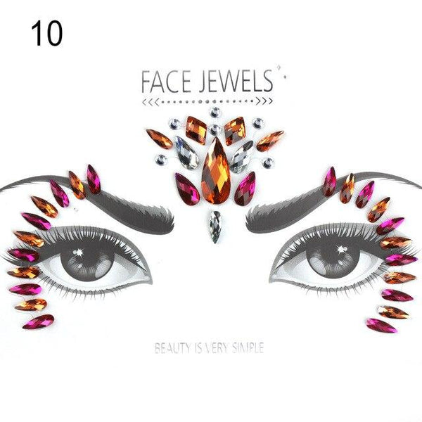 3D Face Body Temporary Tattoo Stickers Set Glitter Acrylic Self-Adhesive Face Jewels Gems Body Eyes Chest Decor Beauty Makeup