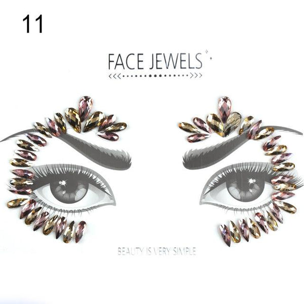 3D Face Body Temporary Tattoo Stickers Set Glitter Acrylic Self-Adhesive Face Jewels Gems Body Eyes Chest Decor Beauty Makeup