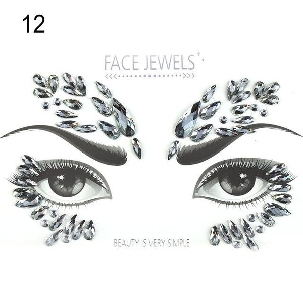 3D Face Body Temporary Tattoo Stickers Set Glitter Acrylic Self-Adhesive Face Jewels Gems Body Eyes Chest Decor Beauty Makeup