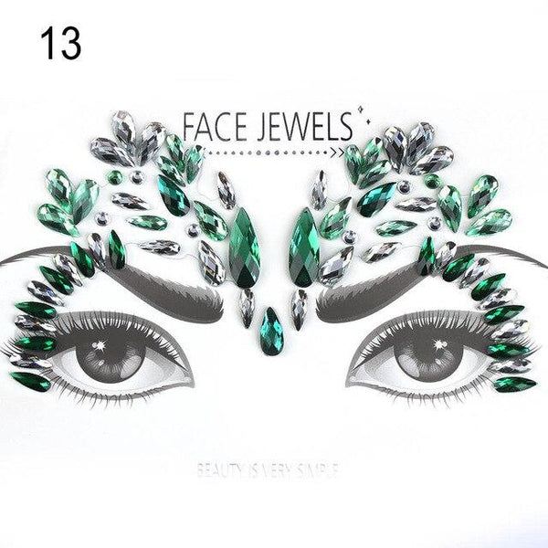 3D Face Body Temporary Tattoo Stickers Set Glitter Acrylic Self-Adhesive Face Jewels Gems Body Eyes Chest Decor Beauty Makeup