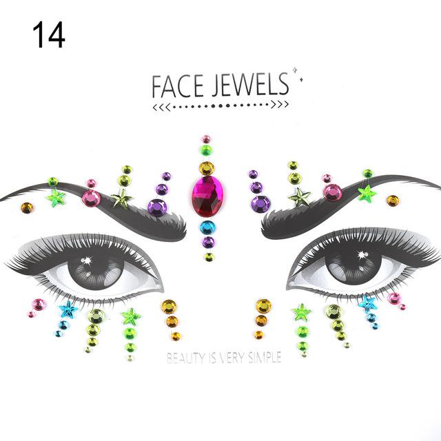 3D Face Body Temporary Tattoo Stickers Set Glitter Acrylic Self-Adhesive Face Jewels Gems Body Eyes Chest Decor Beauty Makeup