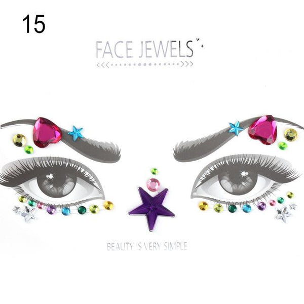 3D Face Body Temporary Tattoo Stickers Set Glitter Acrylic Self-Adhesive Face Jewels Gems Body Eyes Chest Decor Beauty Makeup