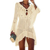 2019 Beach Cover Up Crochet Knitted Tassel Tie Beachwear Tunic Long Pareos Summer Swimsuit Cover Up Sexy See-through Beach Dress