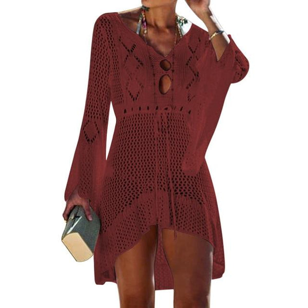 2019 Beach Cover Up Crochet Knitted Tassel Tie Beachwear Tunic Long Pareos Summer Swimsuit Cover Up Sexy See-through Beach Dress