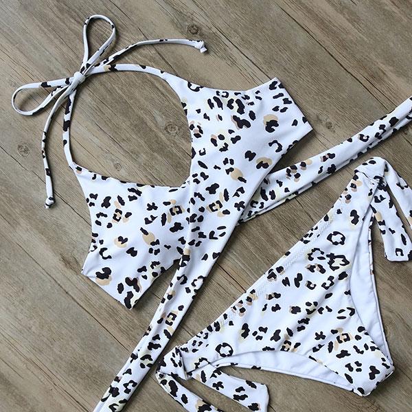 Sexy Bandage Bikinis Set Brazilian Print Bikini Women Front Cross Halter Push up Swimwear Floral Bottom 2 Piece Cute Swimsuits