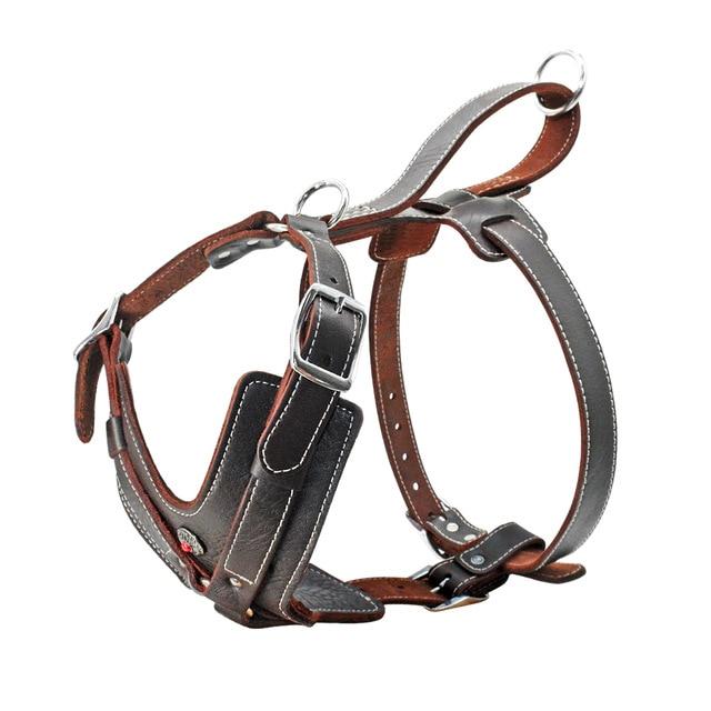 Genuine Leather Dog Harness for Large Dogs Pet Training Vest With Quick Control Handle Adjustable For Labrador Pitbull K9