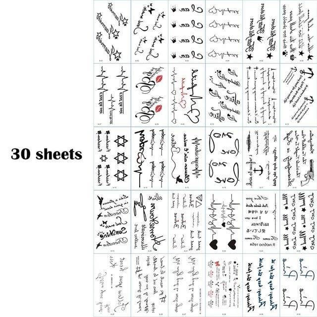 New 2018 30 sheets/set Classic Tattoo Waterfproof Fake Temporary Tattoo Sticker Body Cat Star Infinity Bird Tattoo Small