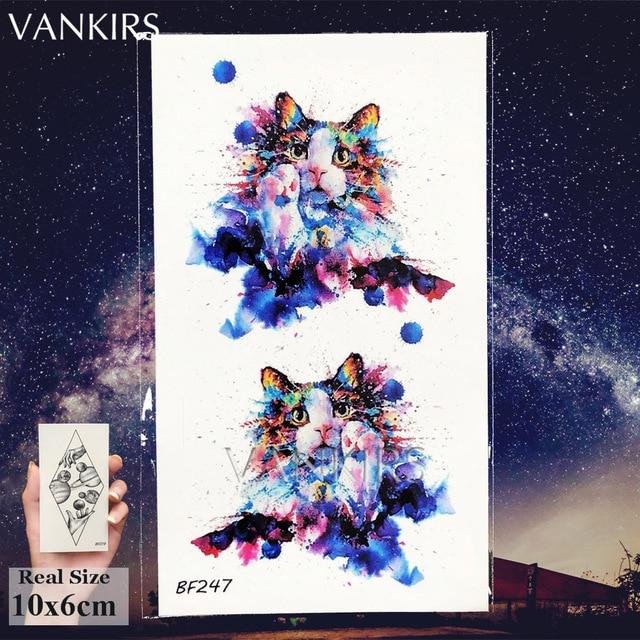 VANKIRS Watercolour Cats Temporary Tattoos Stickers Flash Women Arm Fake Tatoos Kid Stars Unicorn Cartoon Waterproof Tattoo Neck