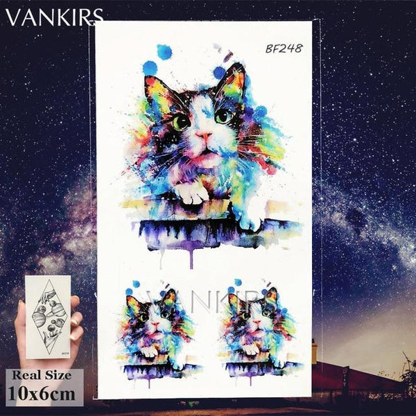 VANKIRS Watercolour Cats Temporary Tattoos Stickers Flash Women Arm Fake Tatoos Kid Stars Unicorn Cartoon Waterproof Tattoo Neck