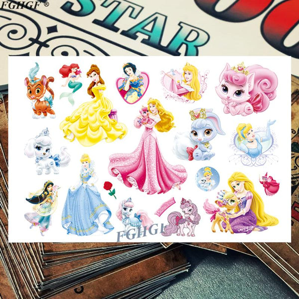 Cartoon cute Princess and pet Child Temporary Body Art Flash Tattoo Sticker 17*10cm Waterproof painless tattoo free shipping