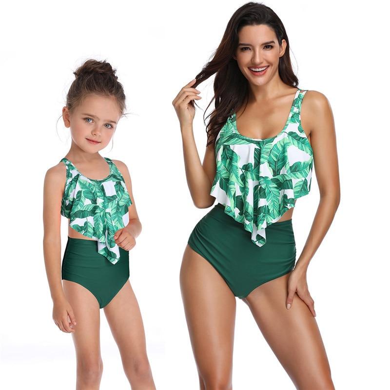 Two Piece Parent-child Swimwear High Waist Sling Mother Daughter Swimsuit Women Girl Family Matching Clothes Bathing Suit Bikini