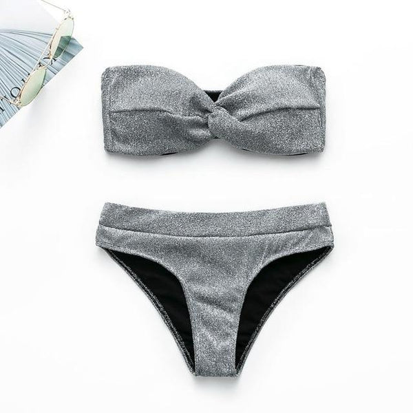 In-X Sexy thong bikini 2019 High cut swimsuit Silver push up bikini Shiny brazilian swimwear women bather Underwire Bathing suit