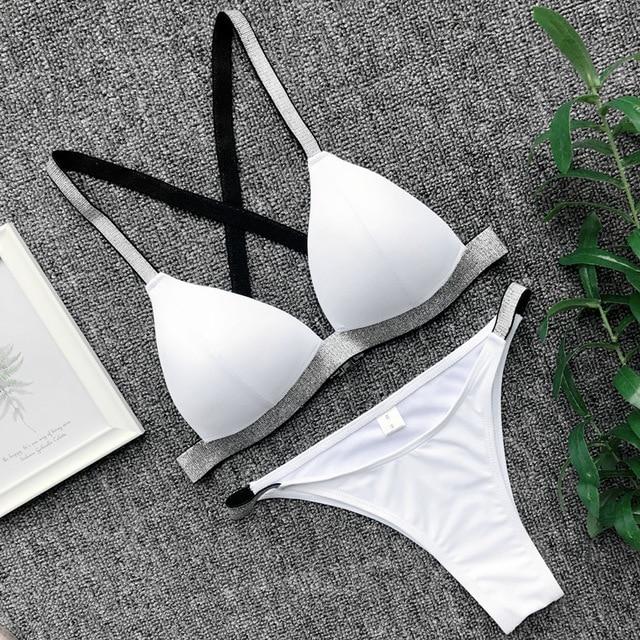 In-X Sexy thong bikini 2019 High cut swimsuit Silver push up bikini Shiny brazilian swimwear women bather Underwire Bathing suit