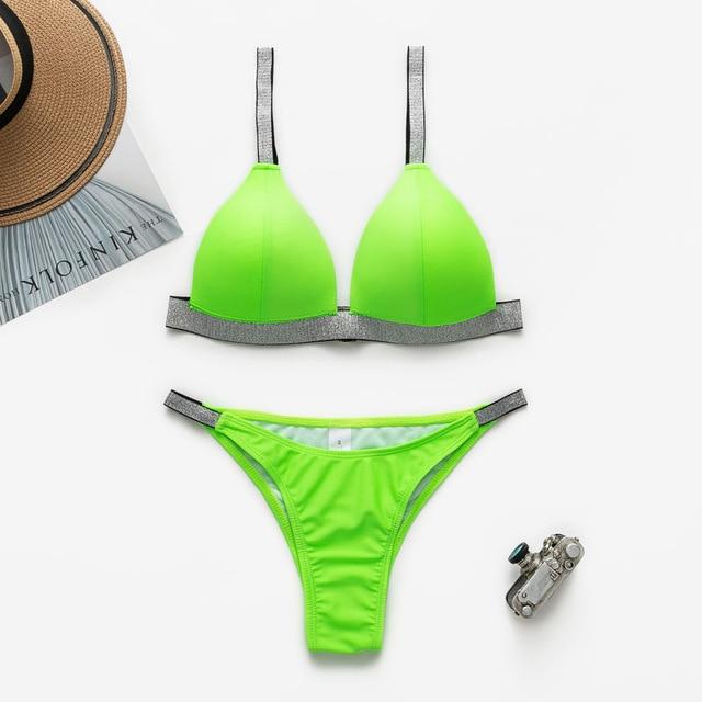 In-X Sexy thong bikini 2019 High cut swimsuit Silver push up bikini Shiny brazilian swimwear women bather Underwire Bathing suit