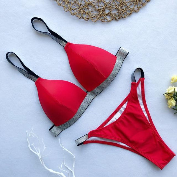 In-X Sexy thong bikini 2019 High cut swimsuit Silver push up bikini Shiny brazilian swimwear women bather Underwire Bathing suit