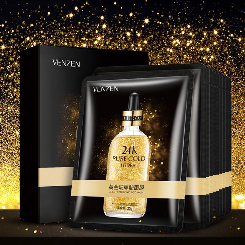 VENZEN 24K Gold Hyaluronic Acid facial masks Anti-Aging Moisturizing Oil-control face mask women beauty and health
