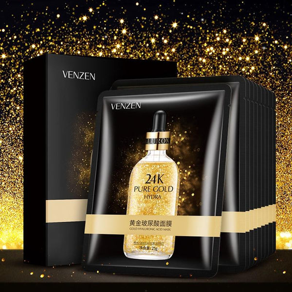 VENZEN 24K Gold Hyaluronic Acid facial masks Anti-Aging Moisturizing Oil-control face mask women beauty and health
