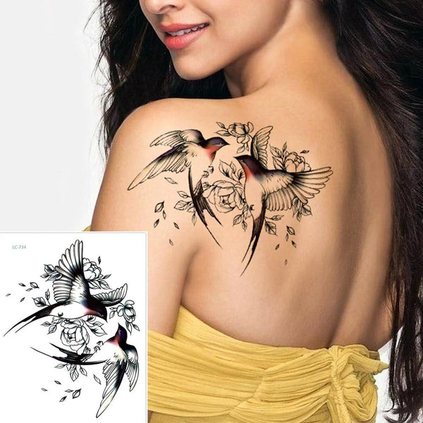 Big Flower arm tattoo Temporary Tattoo Sticker Sparrow/Magpie Fake Tatoo Sleeve Flash Tatto Waterproof Body Art Women sexy girls