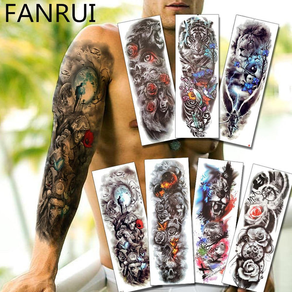 Army Warrior Soldier Black Temporary Tattoo Stickers For Men Full Body Art Arm Sleeve Tattoo 48*17CM Large Waterproof Tatoo Girl