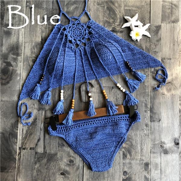 2019 tassel Design Hollow knitting Swimsuit Bikinis set Bohemia Women bathing costume Sexy ladies Tankini swimsuits swimwear