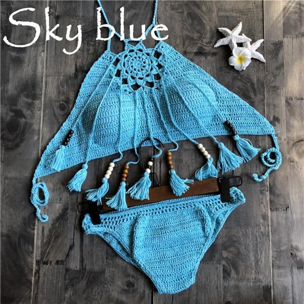 2019 tassel Design Hollow knitting Swimsuit Bikinis set Bohemia Women bathing costume Sexy ladies Tankini swimsuits swimwear