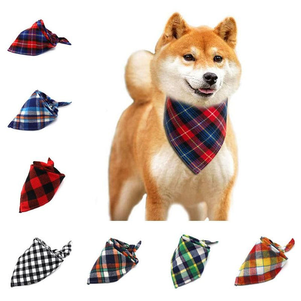 Dog Bandana Washable Reversible Triangular Plaid Adjustable Cat Puppy Pet Scarf Kerchief Accessories Fit Small Medium Large Dogs