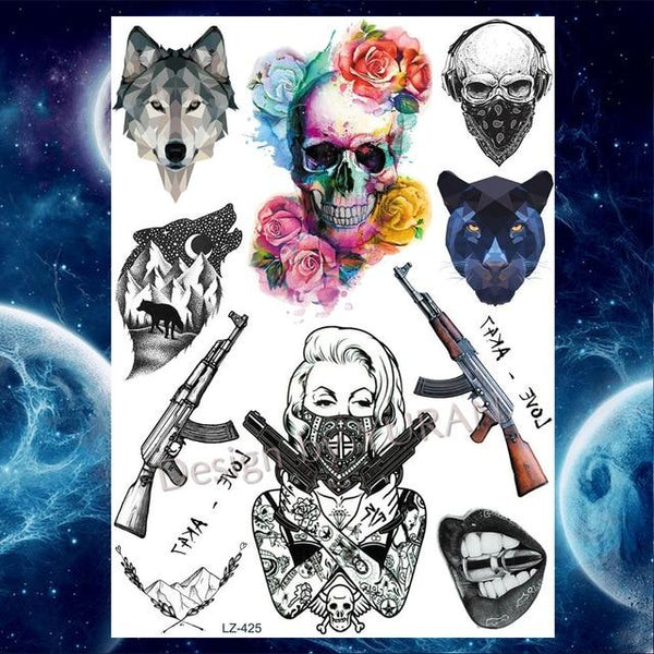 Black Diamond Geometry Owl Temporary Tattoo Sticker WOmen Fake Henna Waterproof Tattoo Decals 21*15CM Crystal Body Art ARm Tatoo