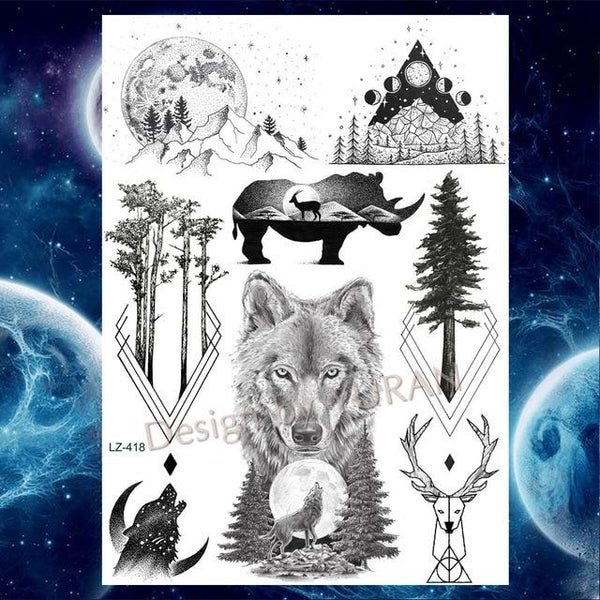 Black Diamond Geometry Owl Temporary Tattoo Sticker WOmen Fake Henna Waterproof Tattoo Decals 21*15CM Crystal Body Art ARm Tatoo