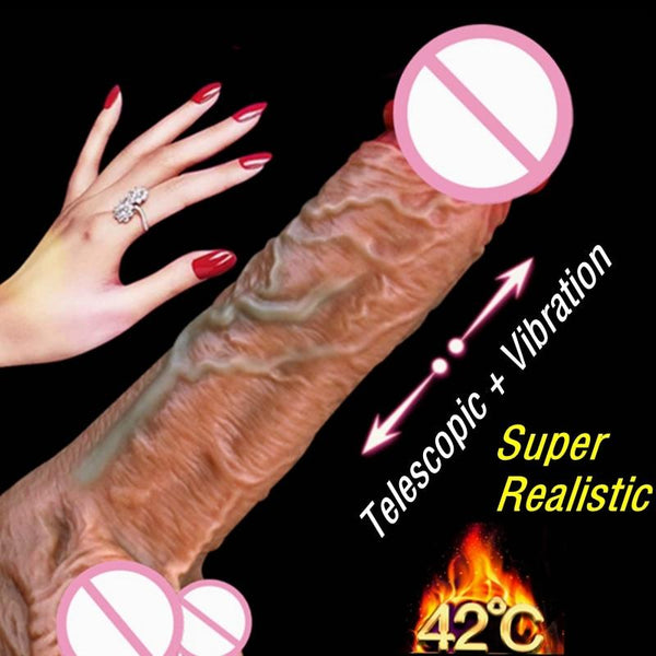 Automatic Telescopic Heating Penis Vibrator Female Masturbation Super Realistic Dildo Vibrator Erotic Sex Products Adult Toys