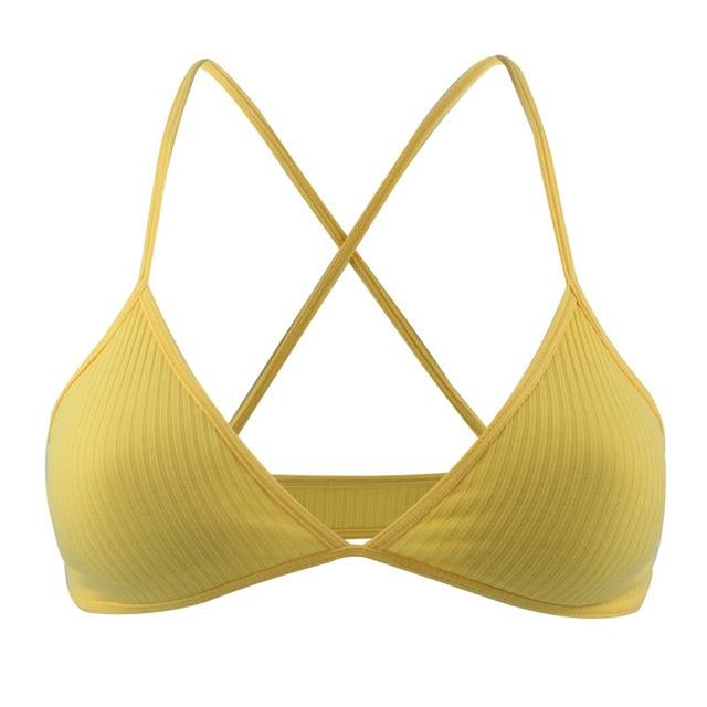 De Monarchia Sexy Women Bra Ribbed Plunge Underwear Wireless Crisscross Back V Neck Bras Comfort Lady's Cotton Bralette
