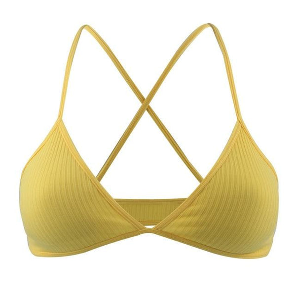 De Monarchia Sexy Women Bra Ribbed Plunge Underwear Wireless Crisscross Back V Neck Bras Comfort Lady's Cotton Bralette