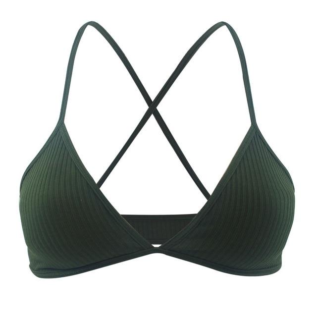 De Monarchia Sexy Women Bra Ribbed Plunge Underwear Wireless Crisscross Back V Neck Bras Comfort Lady's Cotton Bralette