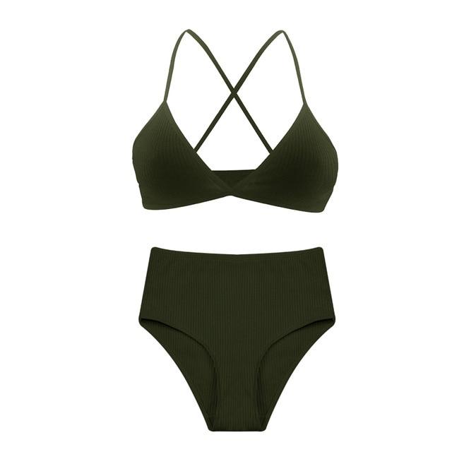De Monarchia Sexy Women Bra Ribbed Plunge Underwear Wireless Crisscross Back V Neck Bras Comfort Lady's Cotton Bralette