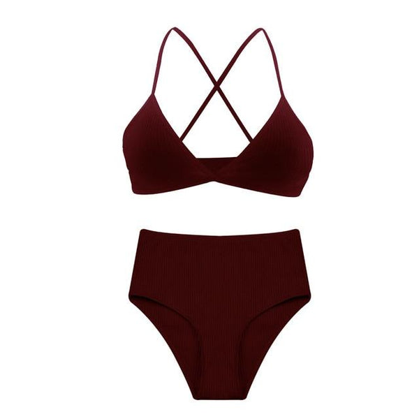 De Monarchia Sexy Women Bra Ribbed Plunge Underwear Wireless Crisscross Back V Neck Bras Comfort Lady's Cotton Bralette