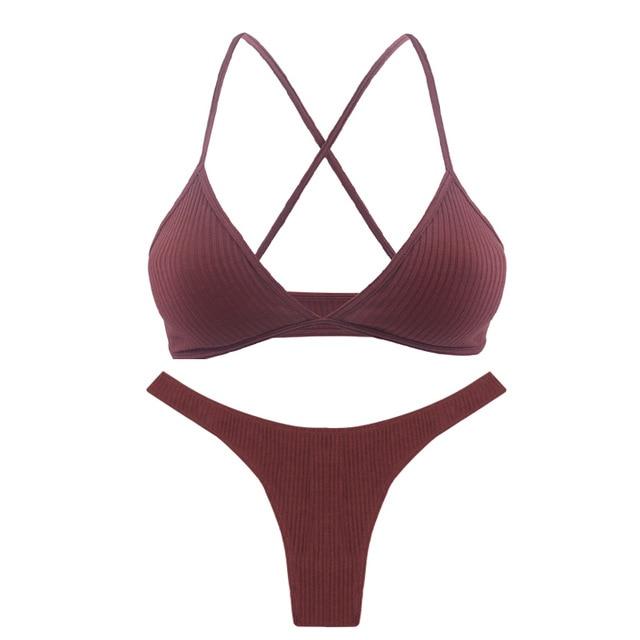 De Monarchia Sexy Women Bra Ribbed Plunge Underwear Wireless Crisscross Back V Neck Bras Comfort Lady's Cotton Bralette