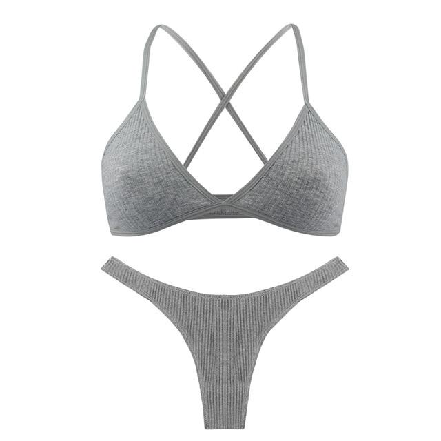 De Monarchia Sexy Women Bra Ribbed Plunge Underwear Wireless Crisscross Back V Neck Bras Comfort Lady's Cotton Bralette