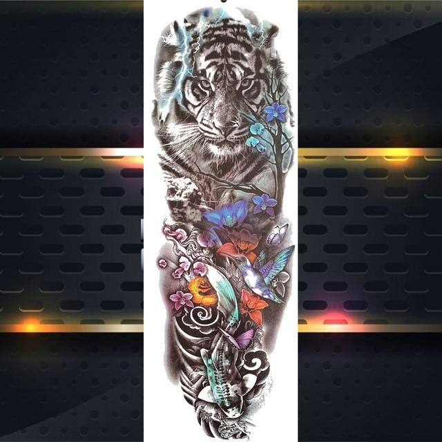 Sexy Wolf Full Flower Arm Temporary Tattoo Stickers For Men Body Art Sleeve Tattoo Decals Girl Women Waterproof Tatoo Fox Legs