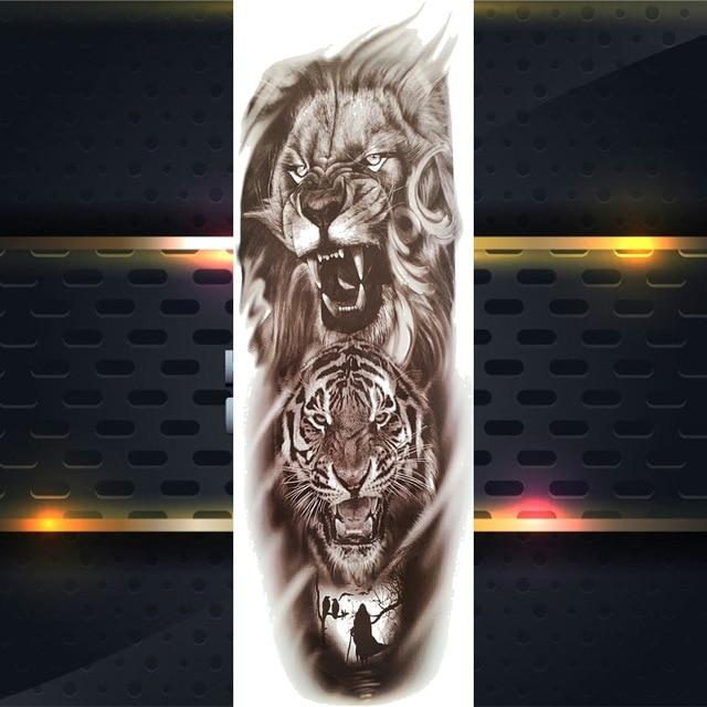 Sexy Wolf Full Flower Arm Temporary Tattoo Stickers For Men Body Art Sleeve Tattoo Decals Girl Women Waterproof Tatoo Fox Legs