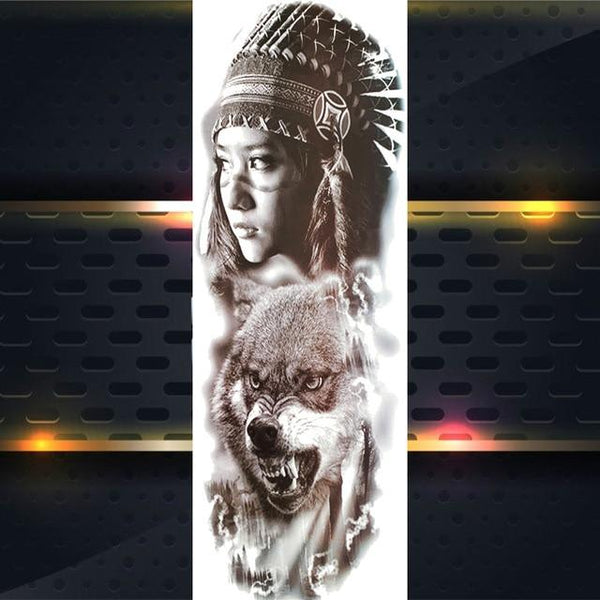 Sexy Wolf Full Flower Arm Temporary Tattoo Stickers For Men Body Art Sleeve Tattoo Decals Girl Women Waterproof Tatoo Fox Legs