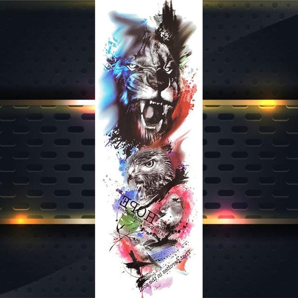 Sexy Wolf Full Flower Arm Temporary Tattoo Stickers For Men Body Art Sleeve Tattoo Decals Girl Women Waterproof Tatoo Fox Legs