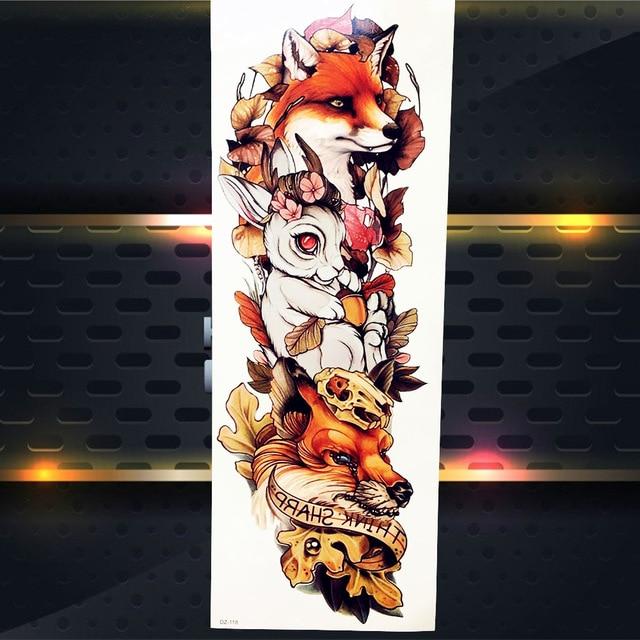 Sexy Wolf Full Flower Arm Temporary Tattoo Stickers For Men Body Art Sleeve Tattoo Decals Girl Women Waterproof Tatoo Fox Legs