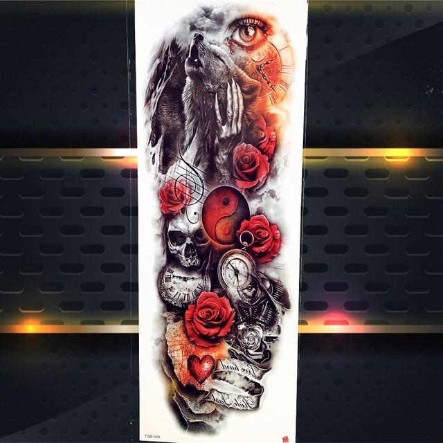 Sexy Wolf Full Flower Arm Temporary Tattoo Stickers For Men Body Art Sleeve Tattoo Decals Girl Women Waterproof Tatoo Fox Legs